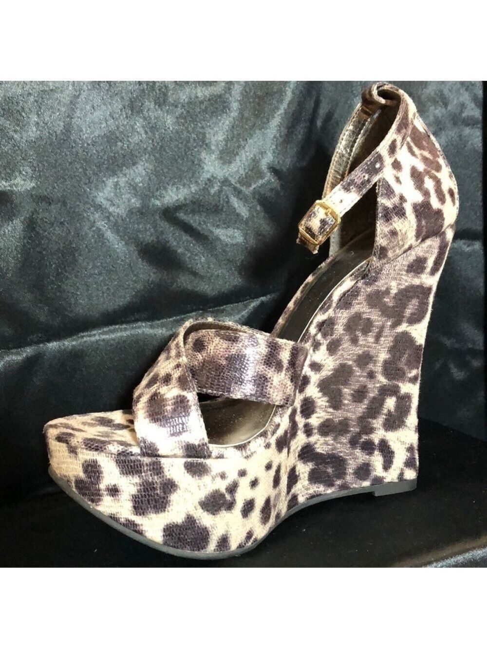 𝅺euc-cathy Jean Leopard Print Strapy Hi-Heel Wedges